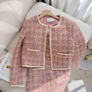 Women Pink Tweed Jacket & Dress Set